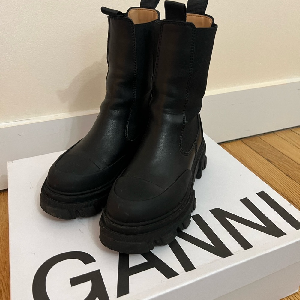 Ganni Black Chunky Chelsea Combat Boots